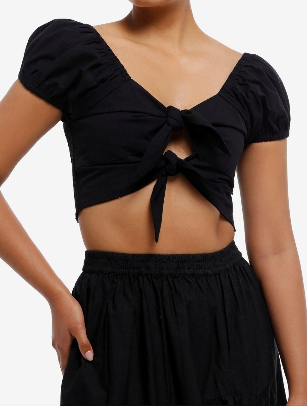 Cosmic Aura Front Tie Crop Top Puff Sleeves XL New